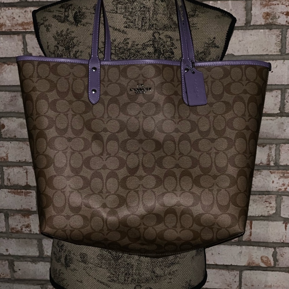 Brown and Purple Coach Tote